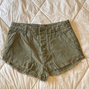Free People Sage Green Frayed Hem Cargo Shorts